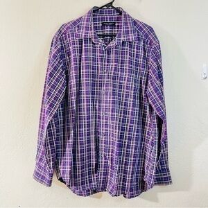 Kenneth Roberts Wrinkle Resistant Plaid Button Down Shirt Size XL Purple/Blue